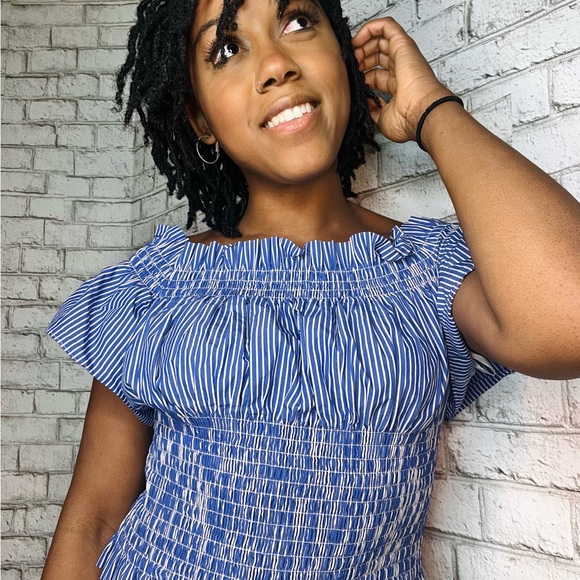 Blue Striped Off-Shoulder Top - Picture 1 of 5